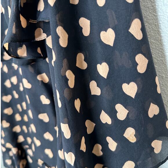 Carina Duek Black Peach Polka Dot Heart Vneck Tiered Ruffle Mini 40 / S - Picture 4 of 11